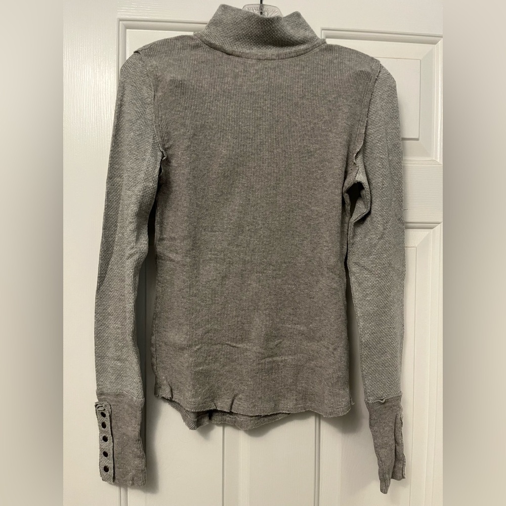 Gray Mock Turtleneck Waffle Shirt